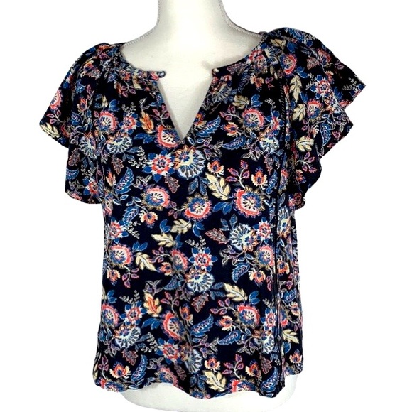 Roan + Ryan Tops - Roan + Ryan Black Floral Paisley V-neck Flutter Sleeve Top - Medium